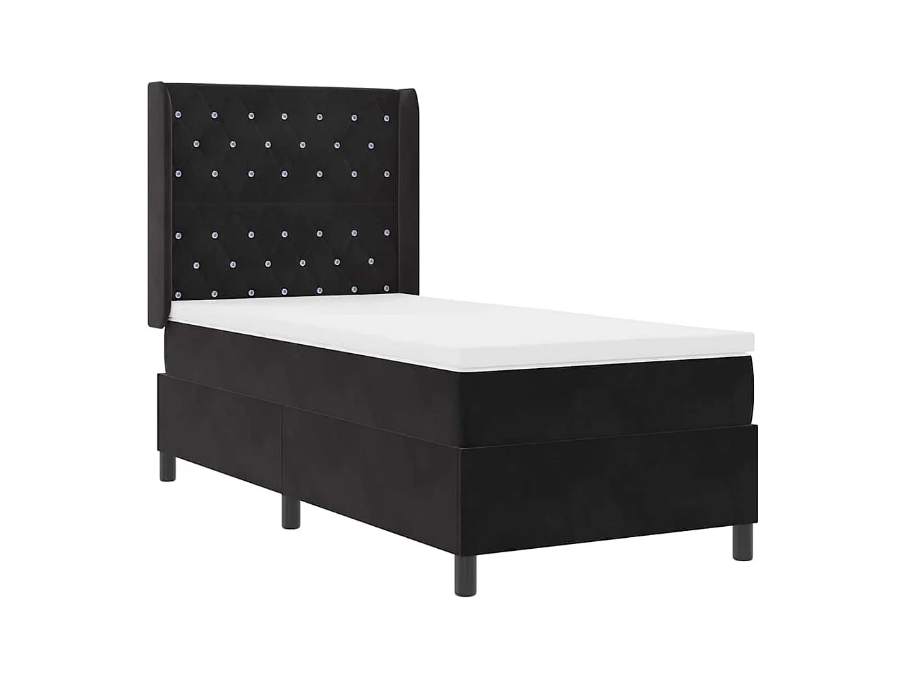 Cama Box Spring com LED e Colchão Preto 100 x 200 cm Veludo