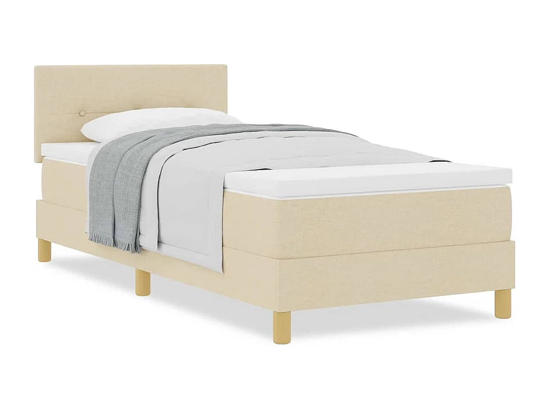 Cama box spring com colchão Creme 90 x 190 cm tecido