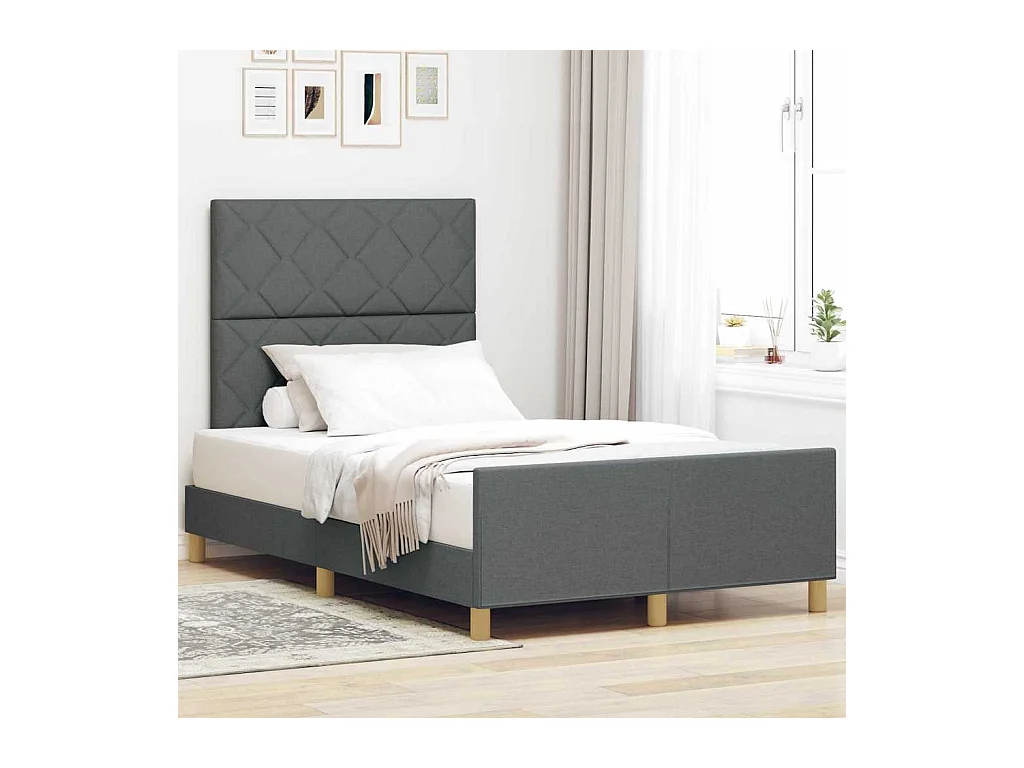 Cadre de lit avec tête de lit Gris foncé 120 x 190 cm tissu