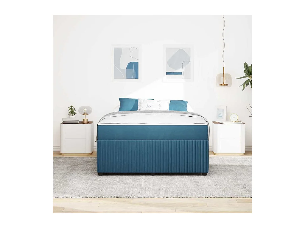 Cadre de lit avec matelas Bleu 140 x 200 cm Velours