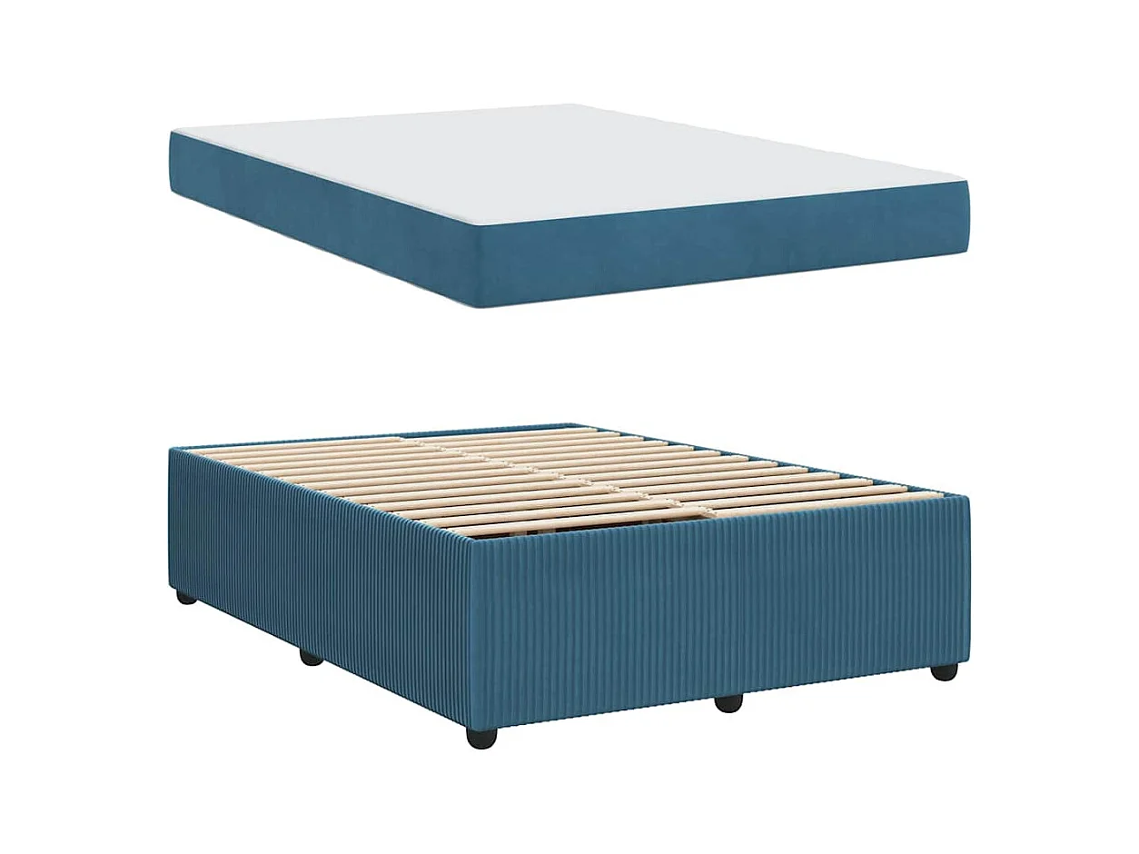Cadre de lit avec matelas Bleu 140 x 200 cm Velours