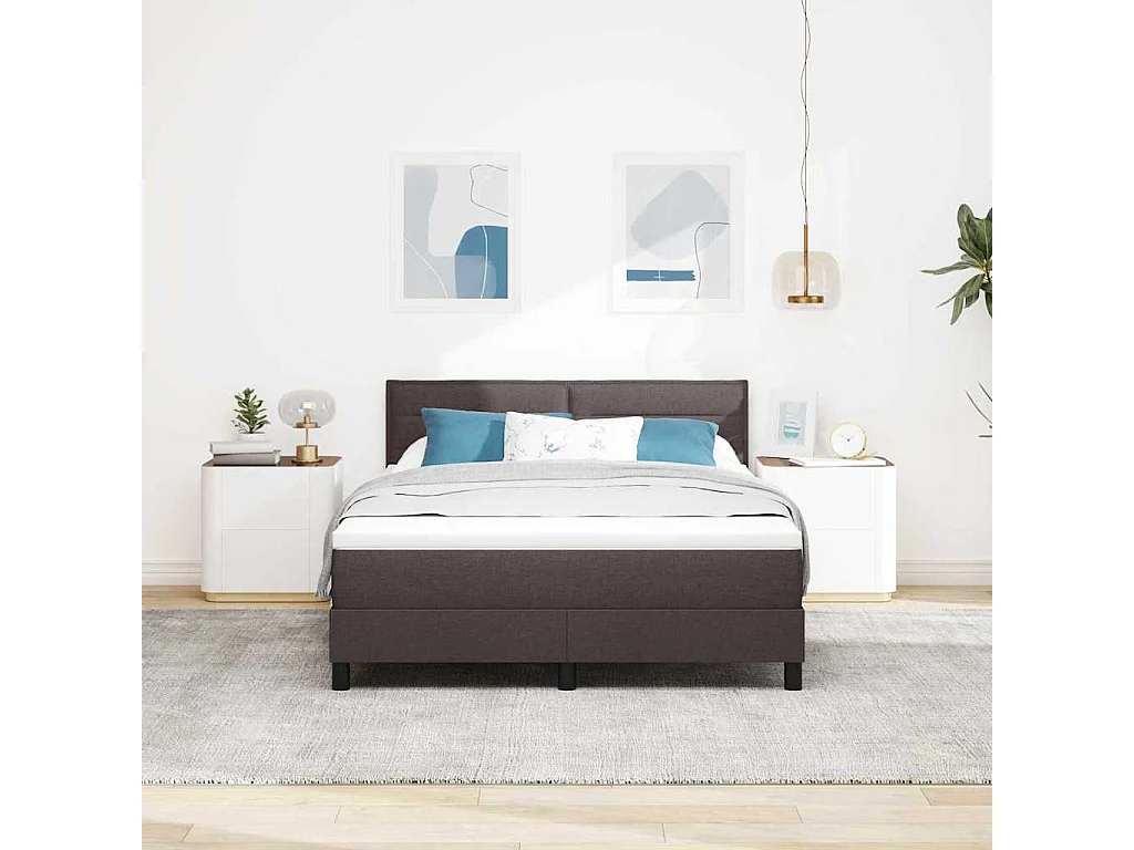 Cadre de lit avec matelas Marron foncé 160 x 200 cm tissu