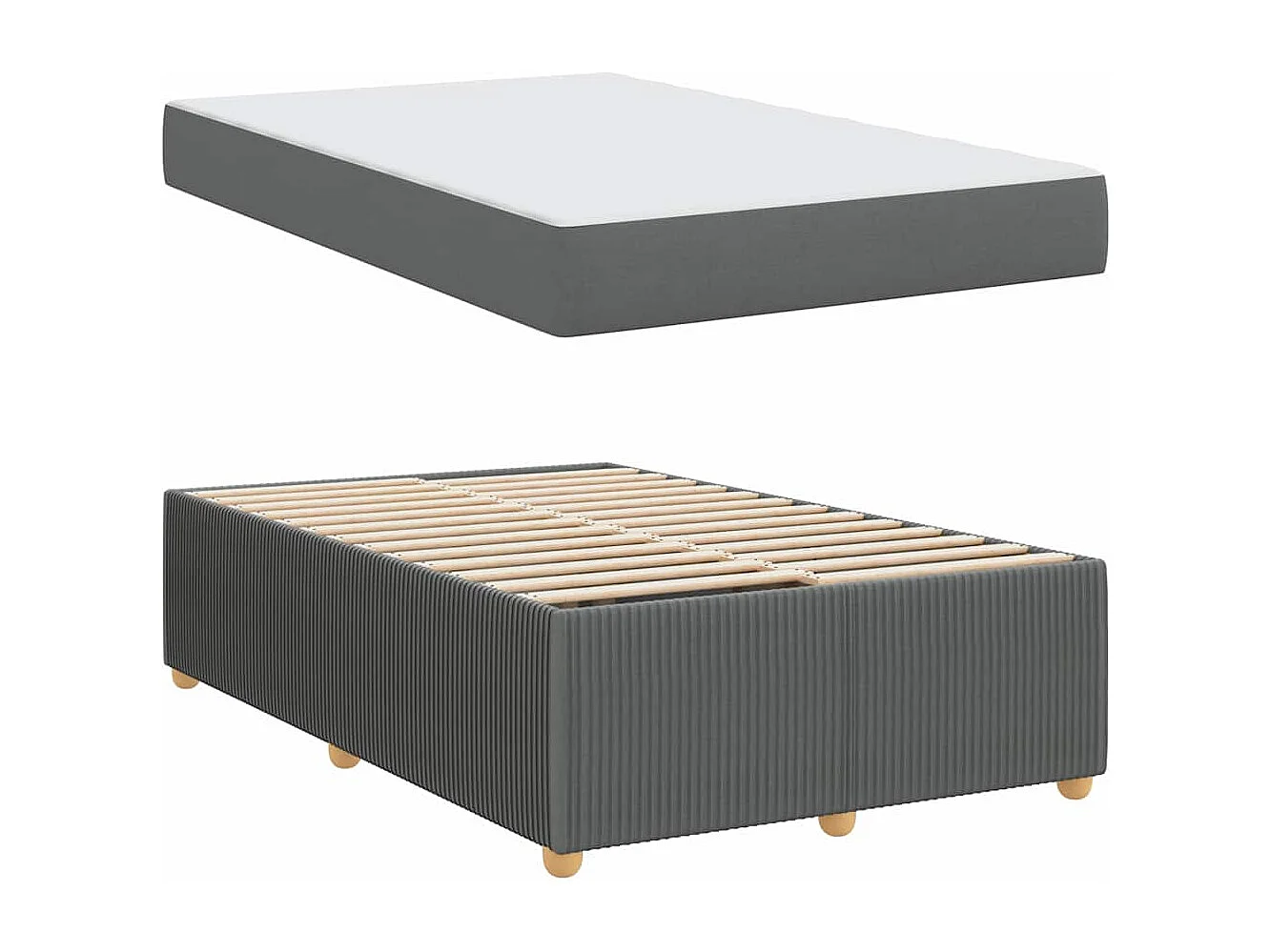 Cadre de lit avec matelas Gris foncé 120 x 200 cm tissu