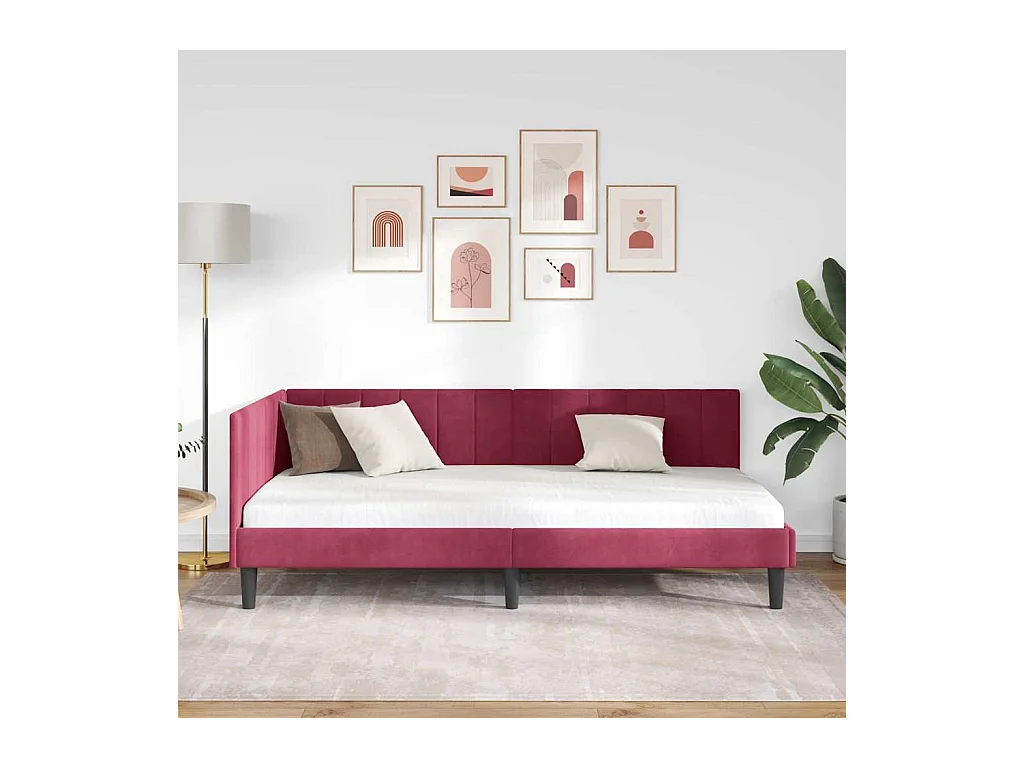 Cadre de lit d'angle Rouge bordeaux 100 x 200 cm Velours