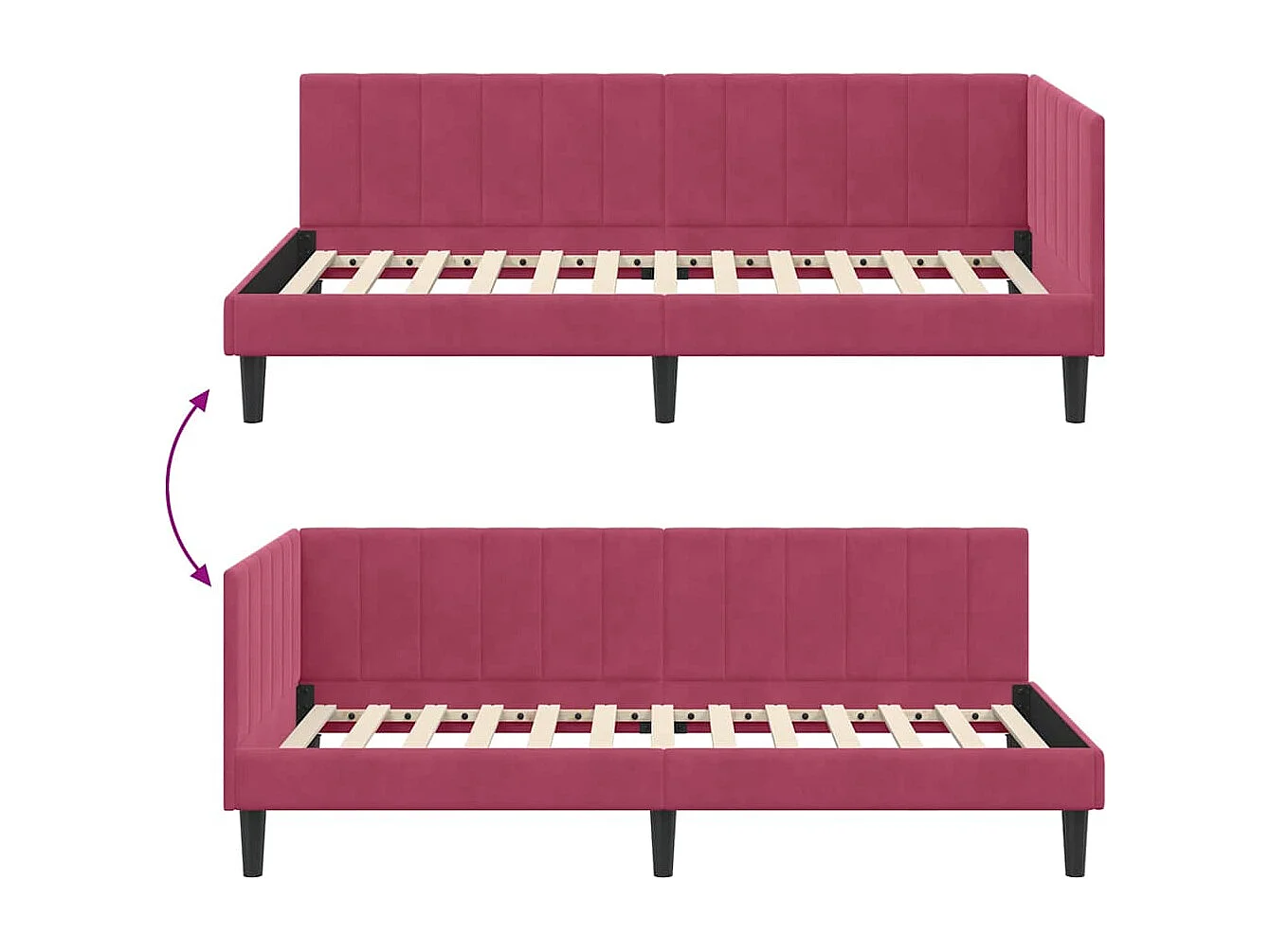 Cadre de lit d'angle Rouge bordeaux 100 x 200 cm Velours