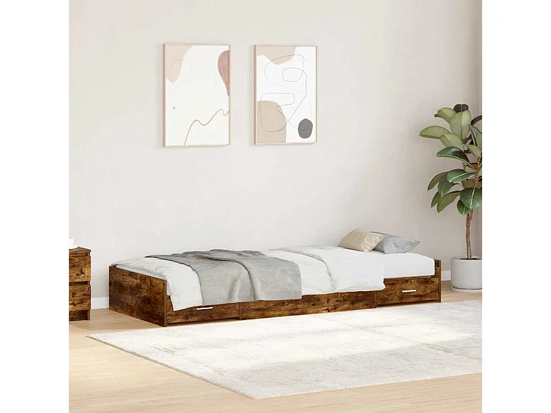 Cama con almacenamiento con cabecera Roble ahumado 75 x 190 cm