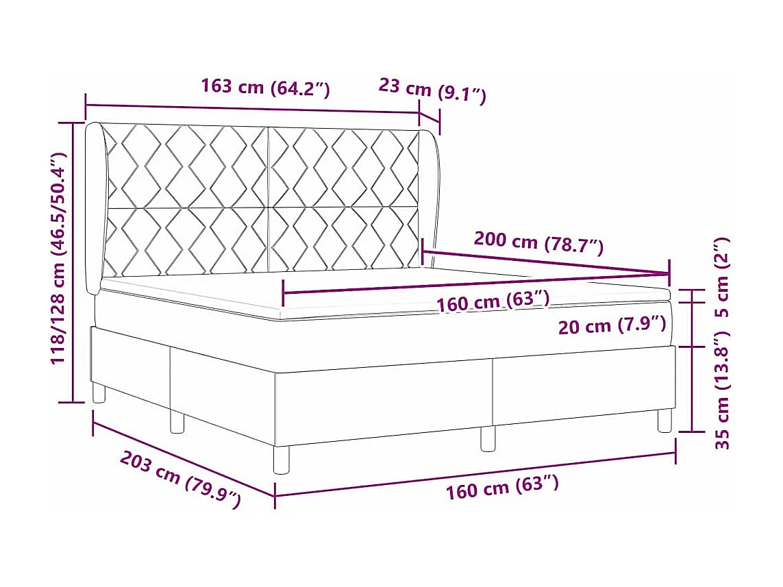 Cadre de lit avec matelas Vert foncé 160 x 200 cm Velours