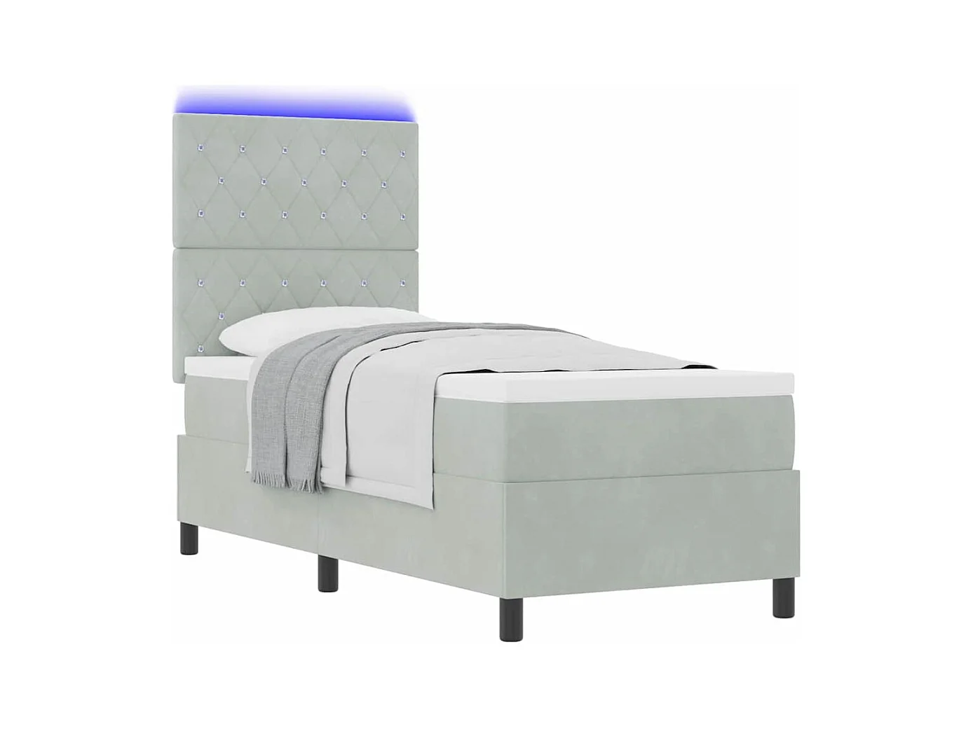 Cama tipo Box Spring Gris claro 80 x 200 cm Terciopelo