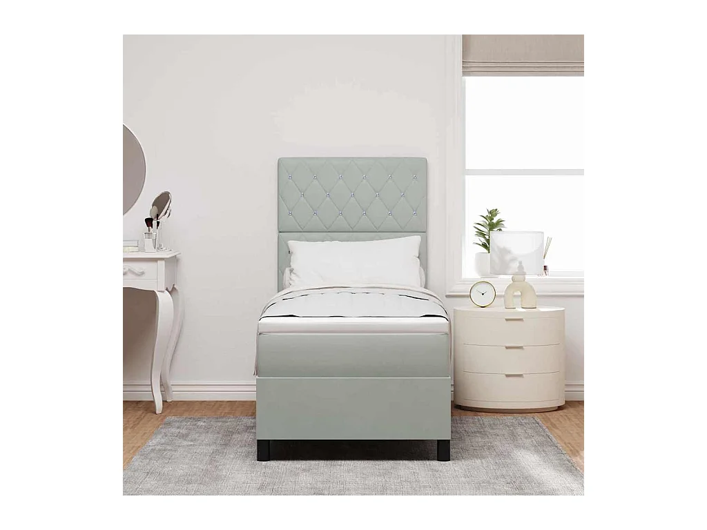 Cama tipo Box Spring Gris claro 80 x 200 cm Terciopelo