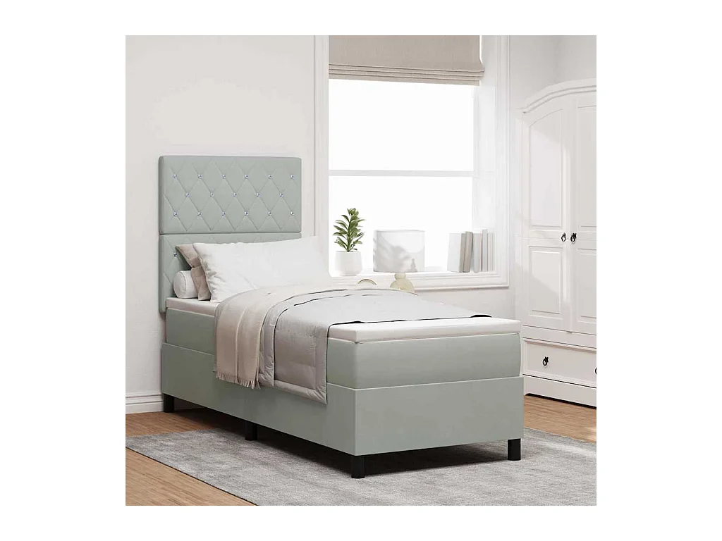 Cama Box com colchão Cinzento-claro 80 x 200 cm Veludo