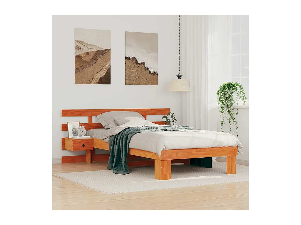 Estrutura da Cama com cabeceira Castanho-mel 75 x 190 cm