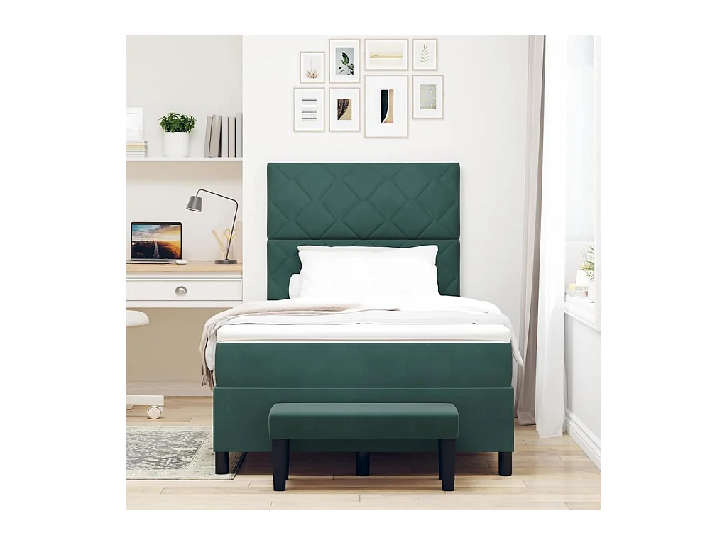 Cadre de lit avec matelas Vert foncé 120 x 200 cm Velours
