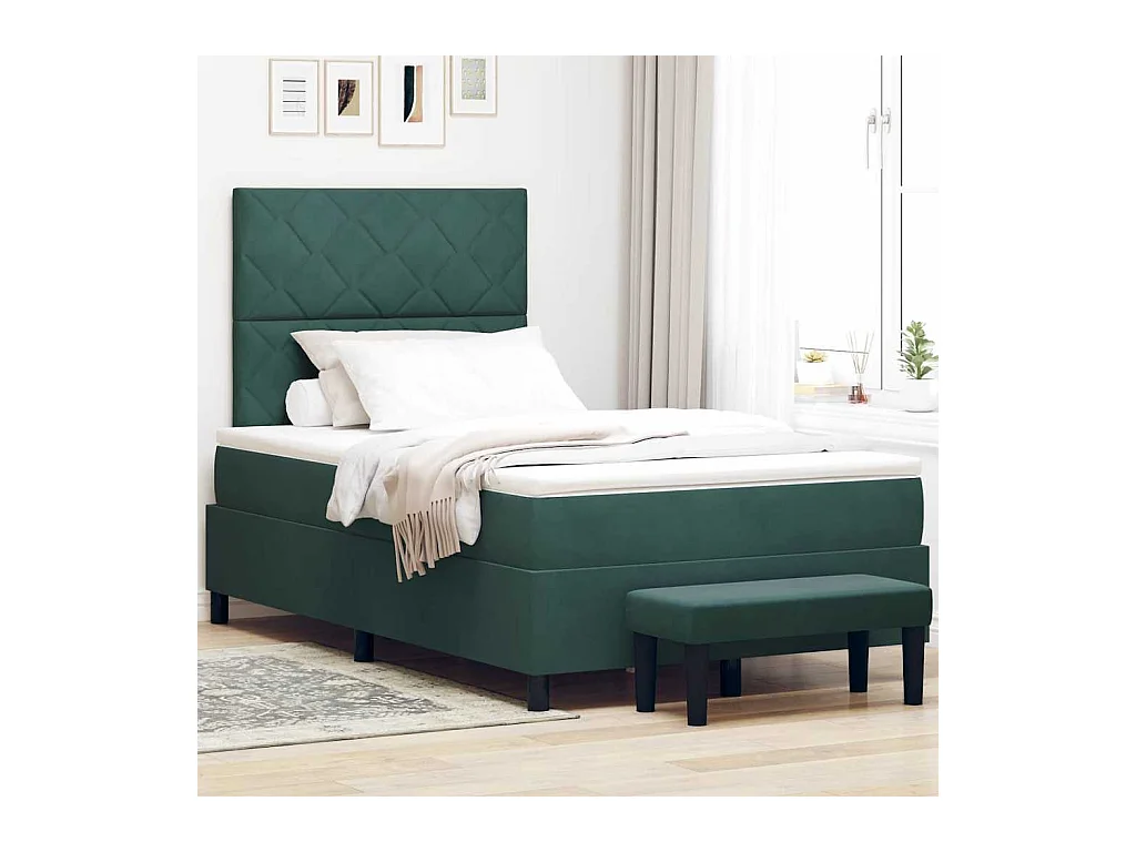 Cama Box com colchão Verde-escuro 120 x 200 cm Veludo