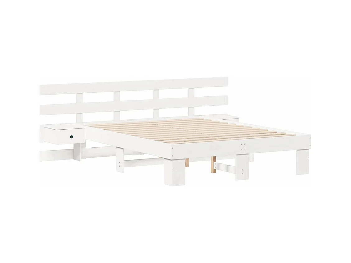 Cadre de lit Blanc 135 x 190 cm Pin massif et pin massif