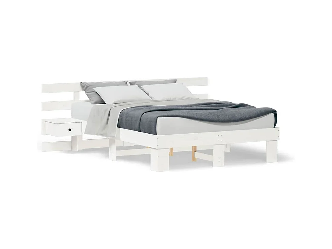 Cadre de lit Blanc 135 x 190 cm Pin massif et pin massif