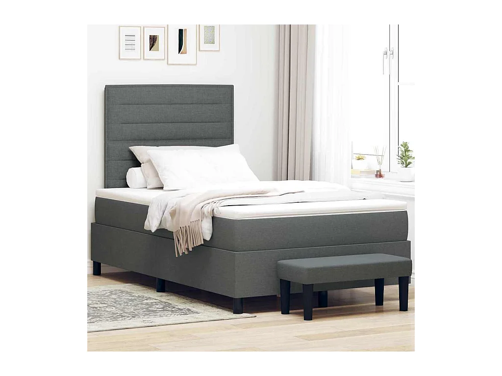 Cadre de lit avec matelas Gris foncé 120 x 190 cm tissu