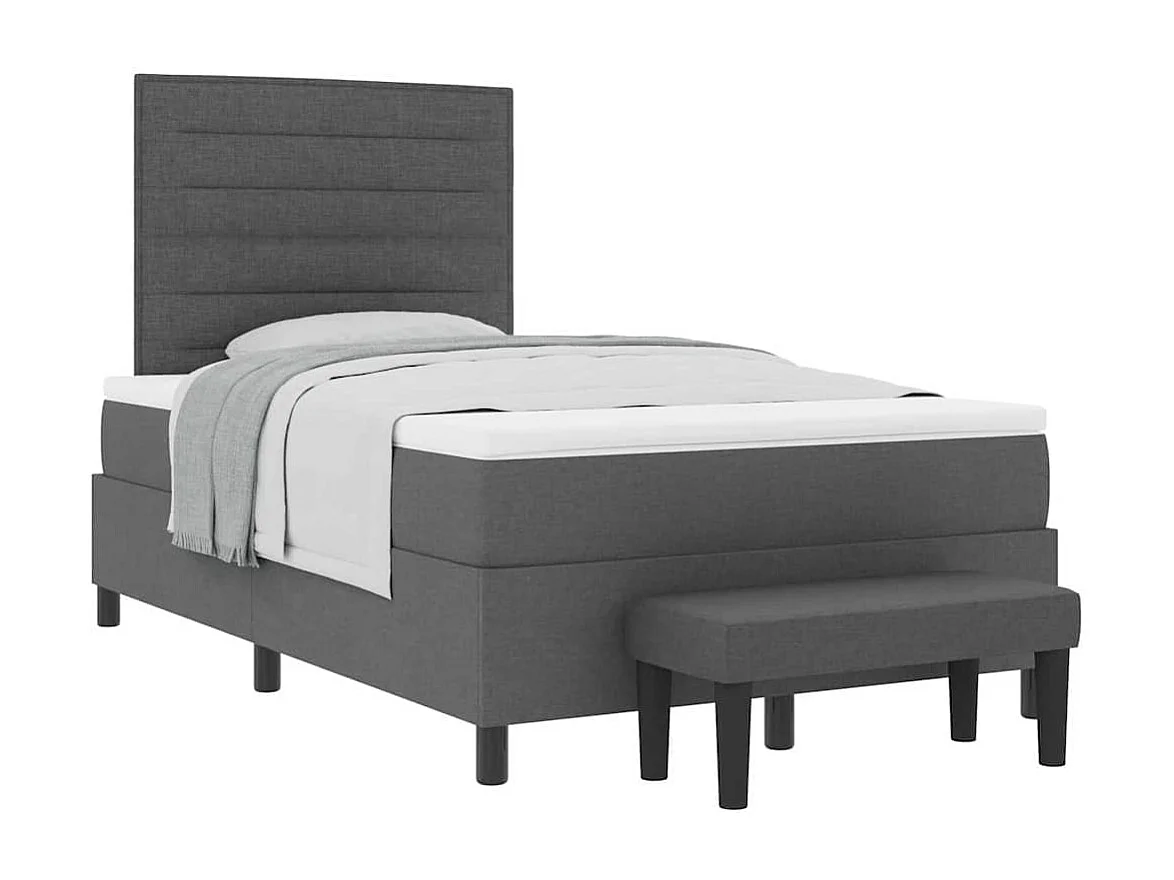 Cadre de lit avec matelas Gris foncé 120 x 190 cm tissu