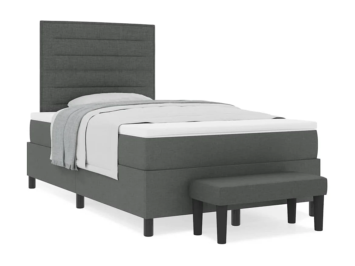 Cadre de lit avec matelas Gris foncé 120 x 190 cm tissu