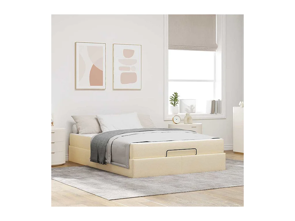 Cadre de lit avec stockage Crème 140 x 200 cm tissu