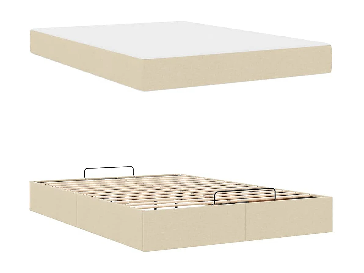 Estrutura da Cama com armazenamento Creme 140 x 200 cm tecido
