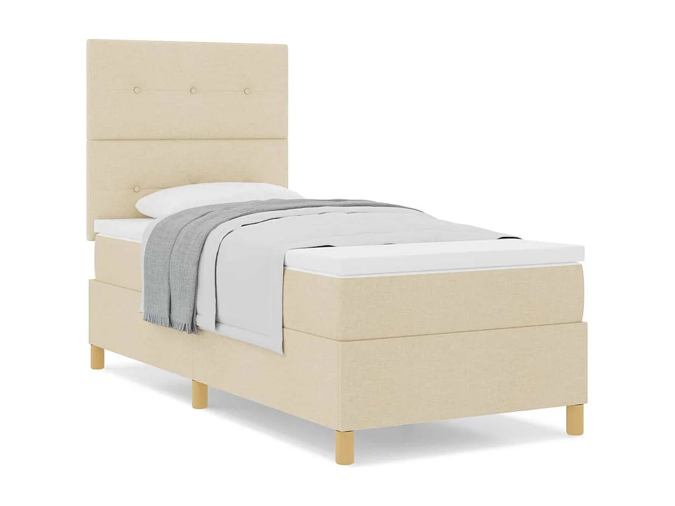 Cama tipo Box Spring con cabecera Crema 90 x 190 cm tela