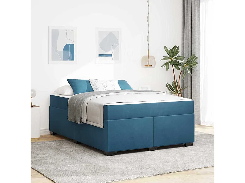 Cadre de lit avec matelas Bleu foncé 160 x 200 cm Velours