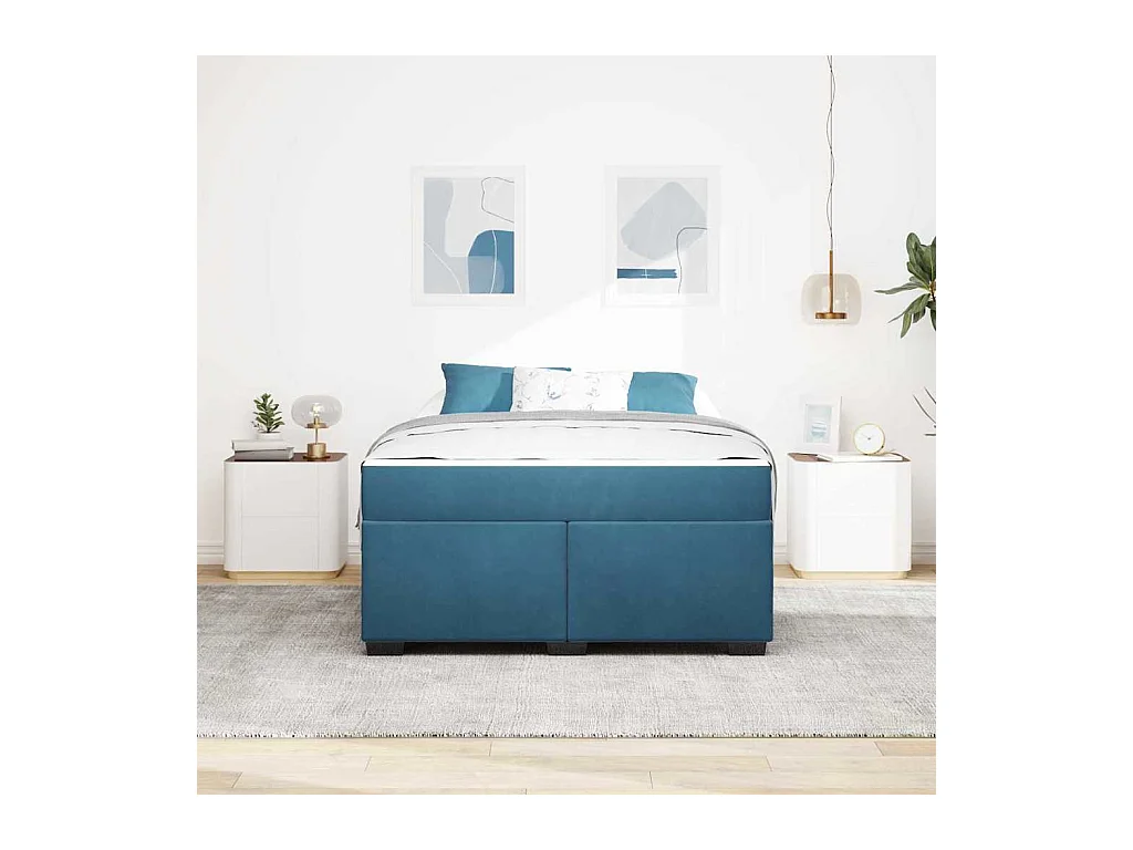 Cadre de lit avec matelas Bleu foncé 160 x 200 cm Velours