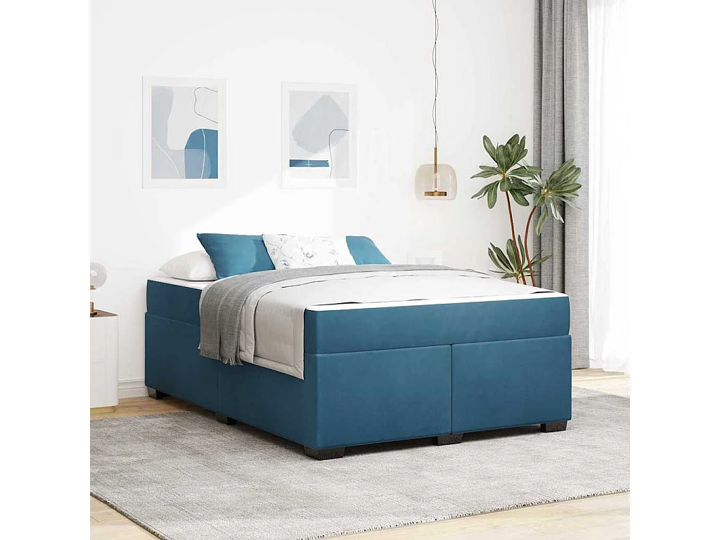 Cadre de lit avec matelas Bleu foncé 160 x 200 cm Velours