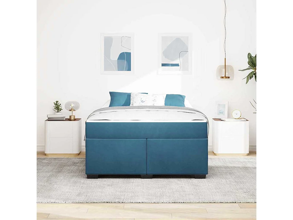 Cadre de lit avec matelas Bleu foncé 160 x 200 cm Velours