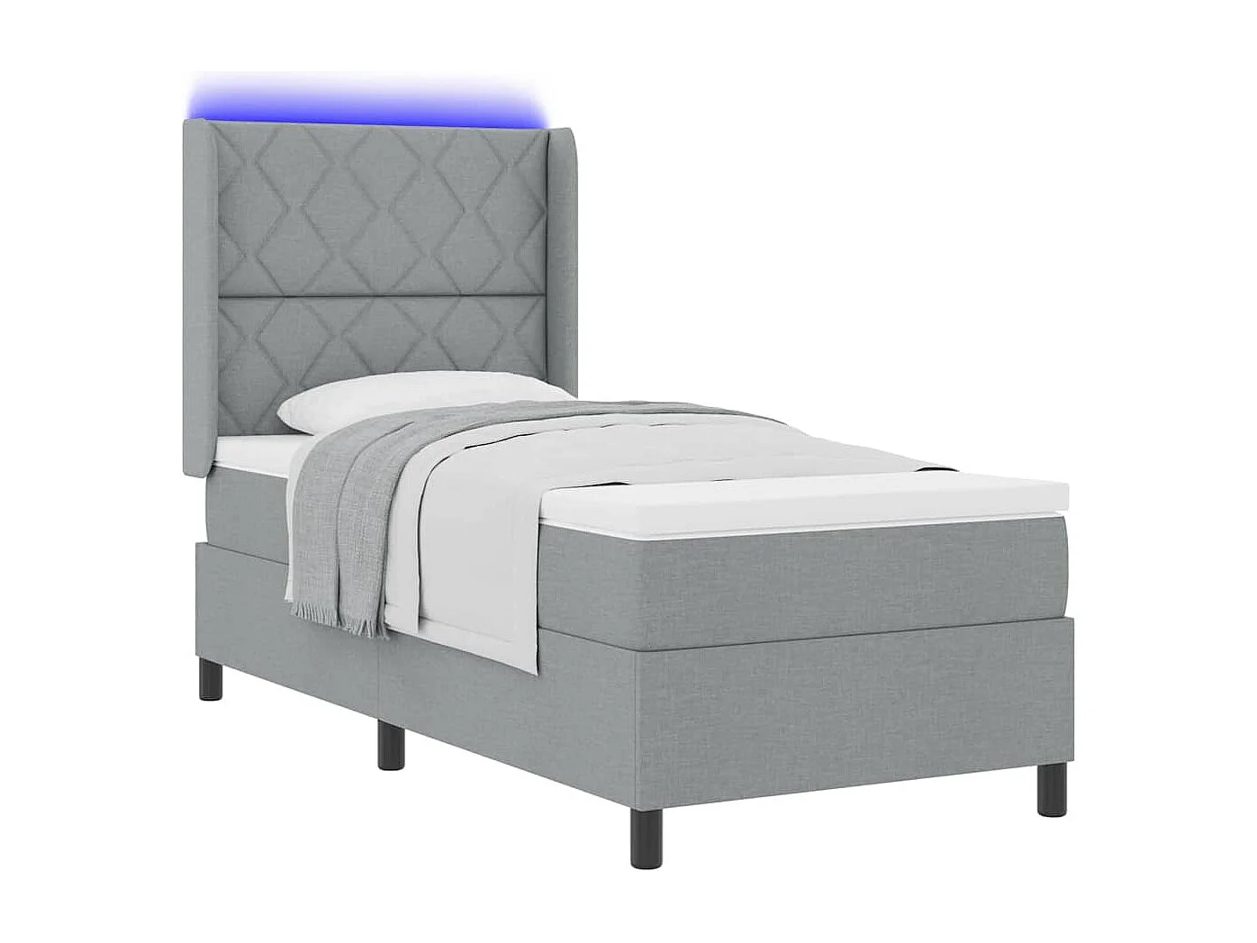 Cama tipo Box Spring con colchón Gris claro 100 x 200 cm tela