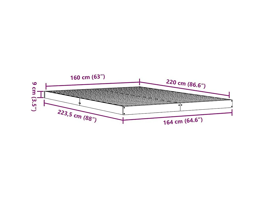 Cadre de lit surélevé Blanc 160 x 220 cm Bois de pin massif