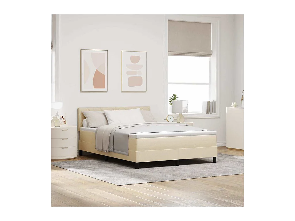 Cadre de lit avec matelas Crème 160 x 200 cm tissu