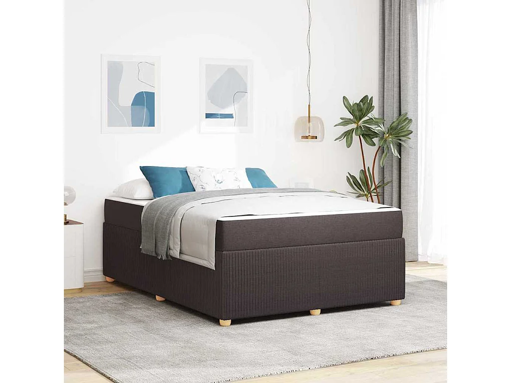 Estructura de cama con colchón Marrón oscuro 140 x 200 cm tela