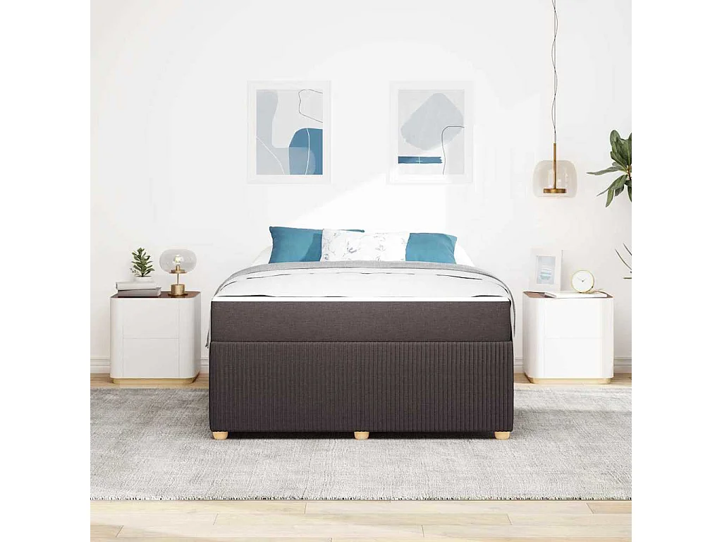 Estructura de cama con colchón Marrón oscuro 140 x 200 cm tela