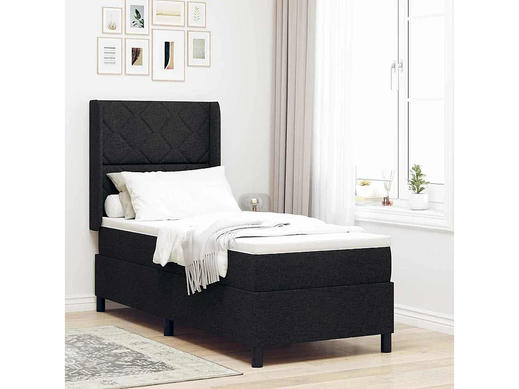Cama Box com colchão com cabeceira Preto 80 x 200 cm tecido