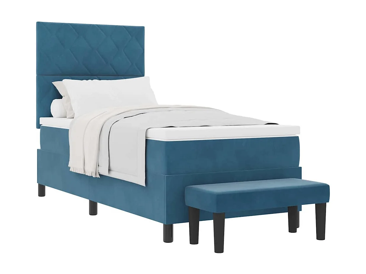 Cadre de lit avec matelas Bleu foncé 90 x 190 cm Velours