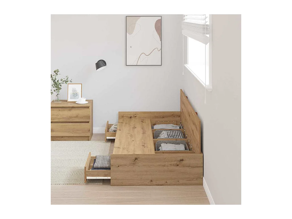 Cadre de lit avec rangement avec tiroir Chêne artisanal 80 x 200 cm