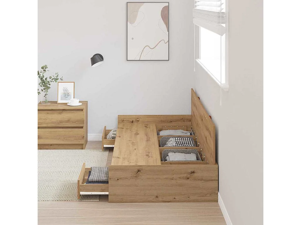 Cadre de lit avec rangement avec tiroir Chêne artisanal 80 x 200 cm