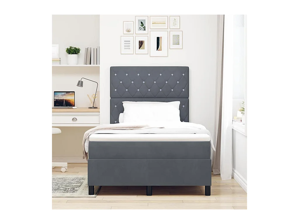 Cama tipo Box Spring Gris oscuro 120 x 200 cm Terciopelo