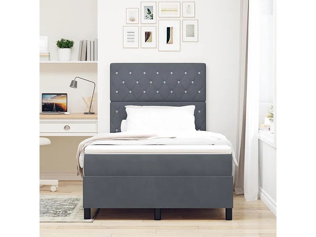 Cama tipo Box Spring Gris oscuro 120 x 200 cm Terciopelo