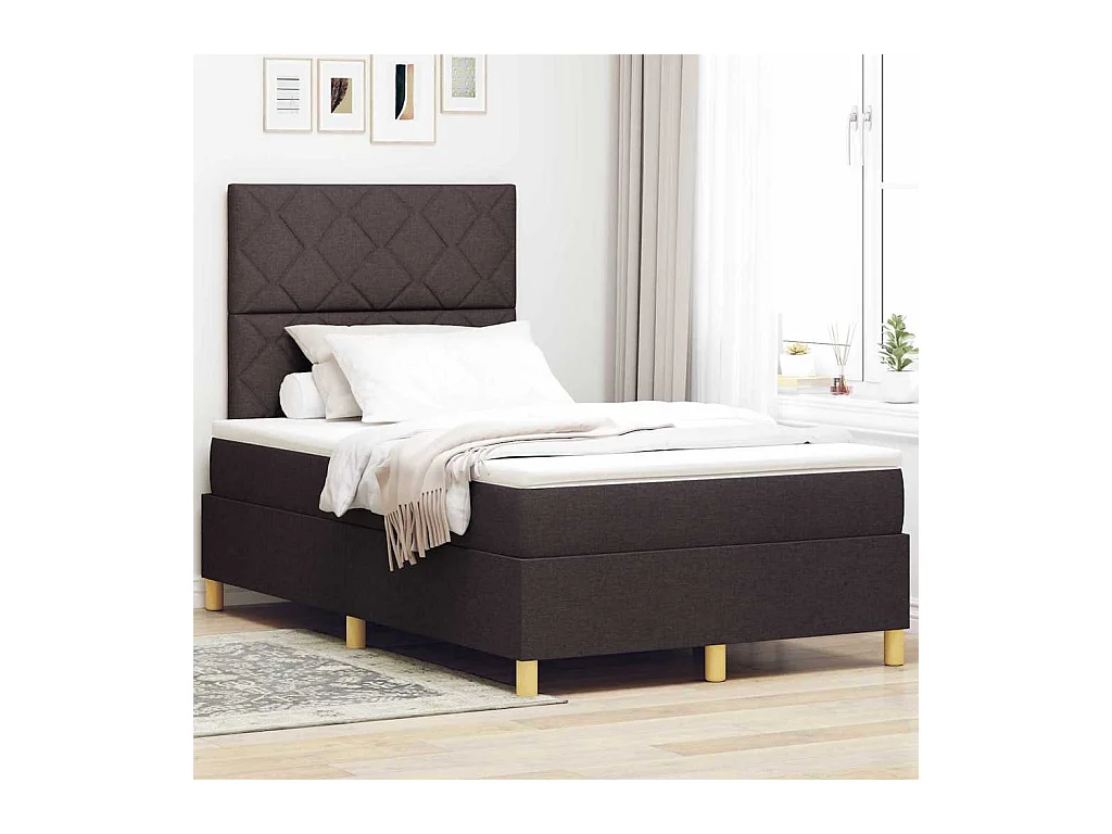 Cama Box com cabeceira Castanho escuro 120 x 200 cm tecido