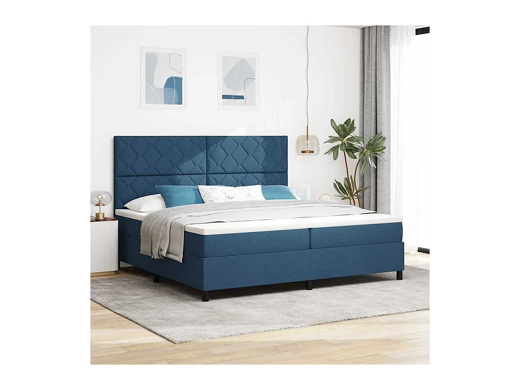 Cadre de lit avec matelas Bleu 200 x 200 cm tissu