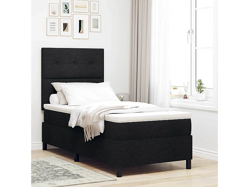 Cama tipo Box Spring con colchón Negro 90 x 190 cm tela