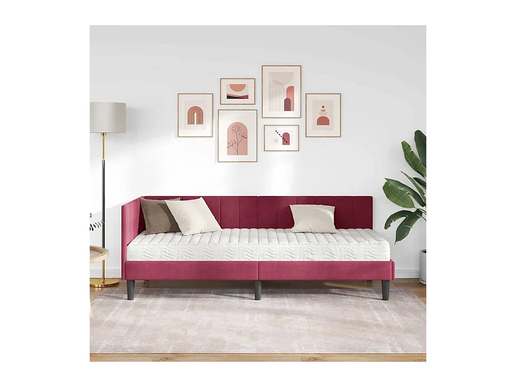 Cadre de lit d'angle Rouge bordeaux 80 x 200 cm Velours
