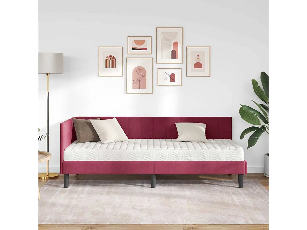 Cadre de lit d'angle Rouge bordeaux 80 x 200 cm Velours