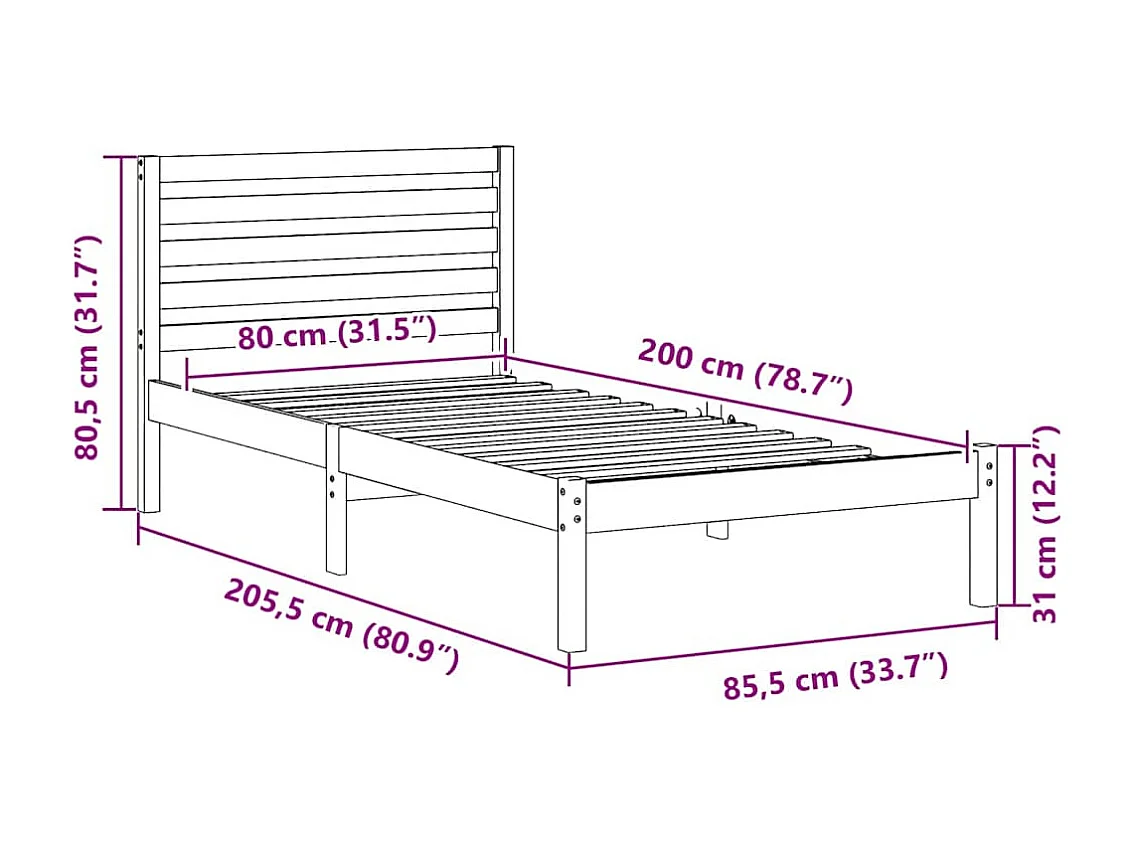 Bedframe met hoofdeinde Bruin 80 x 200 cm Massief grenenhout