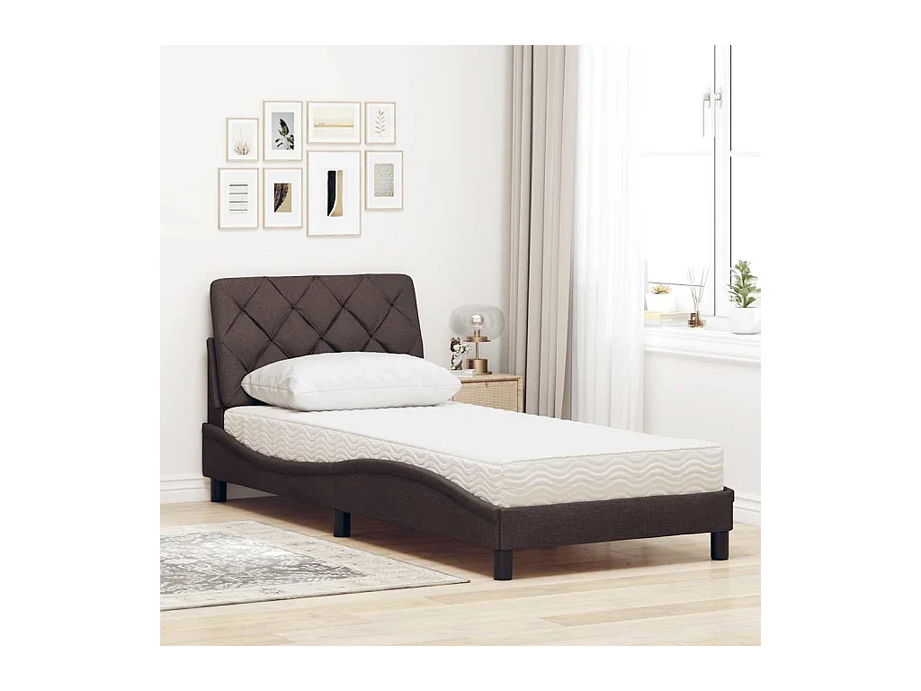 Cadre de lit avec matelas marron foncé 80x200 cm tissu