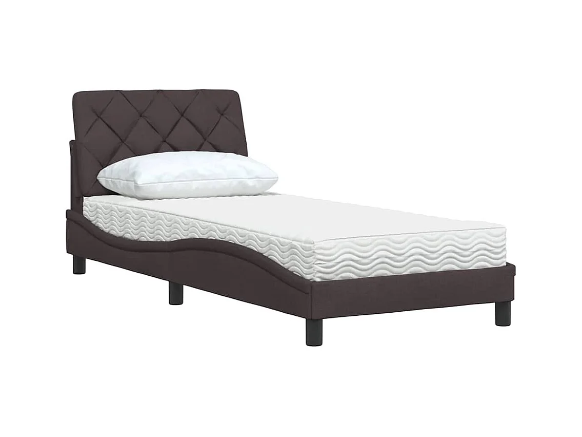 Cadre de lit avec matelas marron foncé 80x200 cm tissu