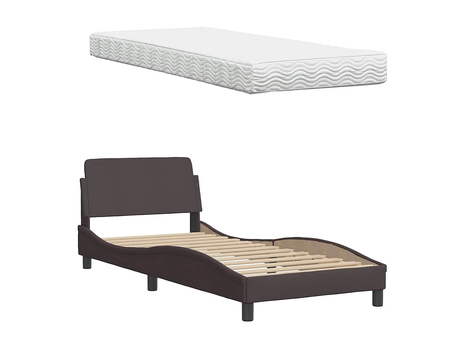 Cadre de lit avec matelas marron foncé 80x200 cm tissu