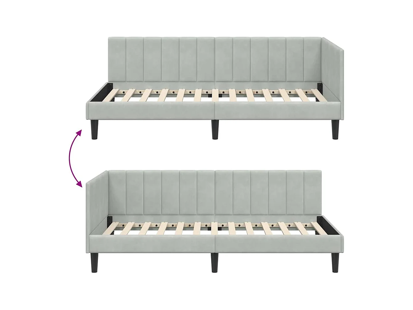 Estrutura de Cama de Canto Cinzento-claro 90 x 200 cm Veludo